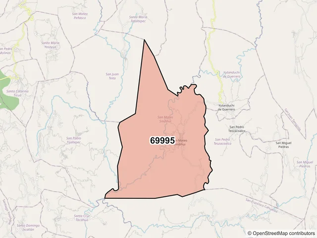 Mapa del código postal 69995, San Mateo Sindihui, Oaxaca