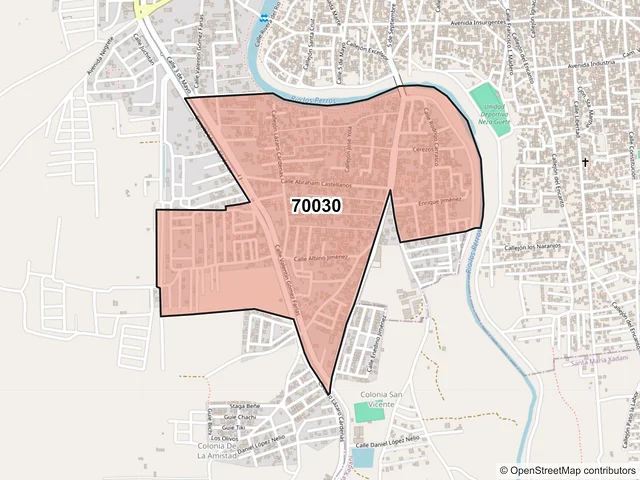 Mapa del código postal 70030, Juchitán de Zaragoza, Oaxaca