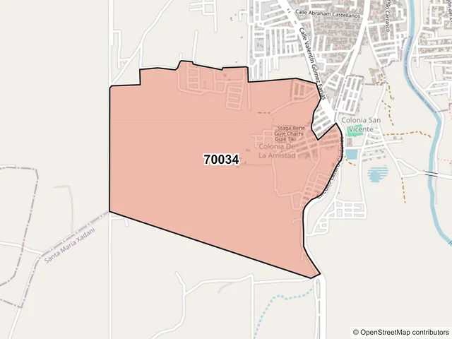 Mapa del código postal 70034, Juchitán de Zaragoza, Oaxaca