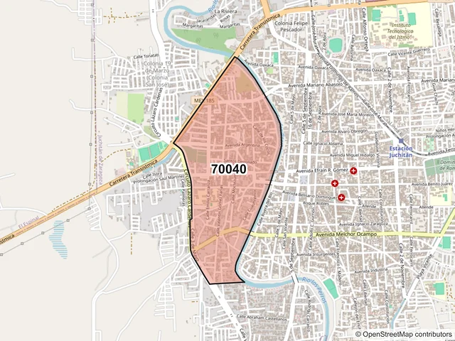 Mapa del código postal 70040, Juchitán de Zaragoza, Oaxaca