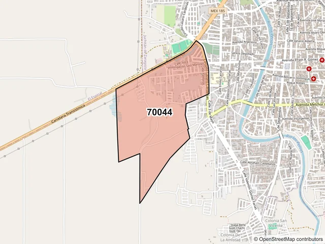 Mapa del código postal 70044, Juchitán de Zaragoza, Oaxaca