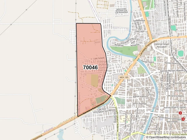 Mapa del código postal 70046, Juchitán de Zaragoza, Oaxaca