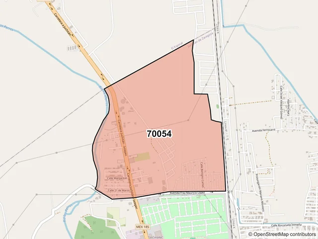 Mapa del código postal 70054, Juchitán de Zaragoza, Oaxaca