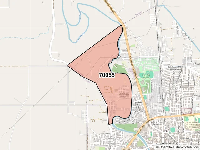 Mapa del código postal 70055, Juchitán de Zaragoza, Oaxaca