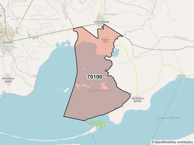 Mapa del código postal 70100, Juchitán de Zaragoza, Oaxaca