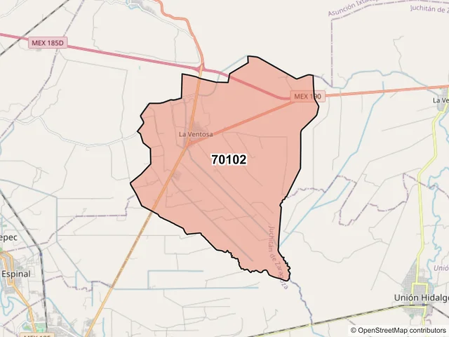 Mapa del código postal 70102, Juchitán de Zaragoza, Oaxaca