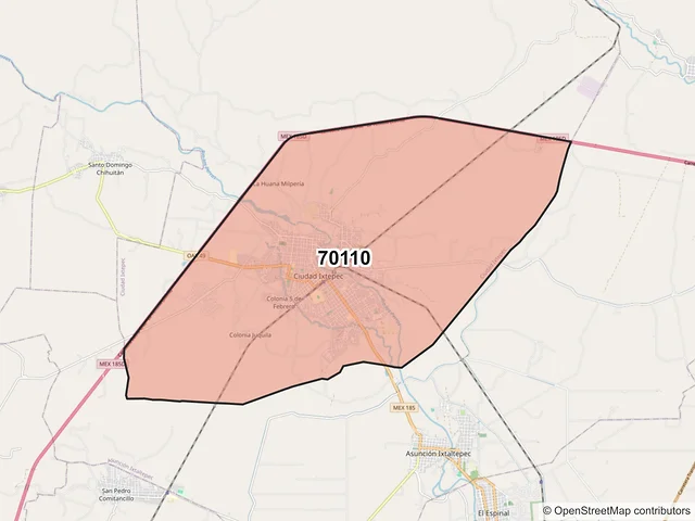 Mapa del código postal 70110, Ciudad Ixtepec, Oaxaca