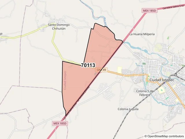 Mapa del código postal 70113, Ciudad Ixtepec, Oaxaca