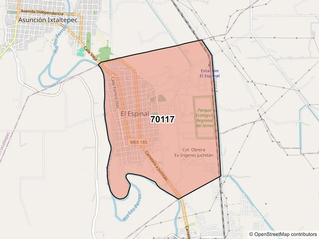 Mapa del código postal 70117, El Espinal, Oaxaca