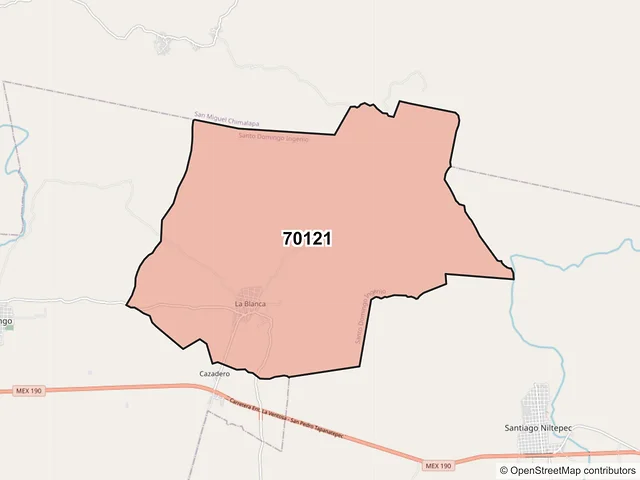 Mapa del código postal 70121, Santo Domingo Ingenio, Oaxaca
