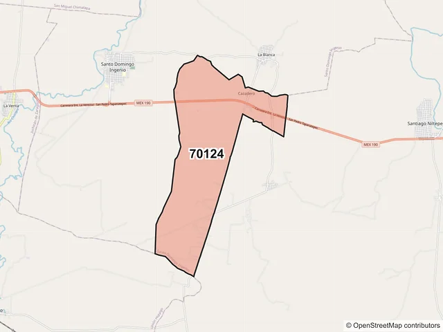 Mapa del código postal 70124, Santo Domingo Ingenio, Oaxaca