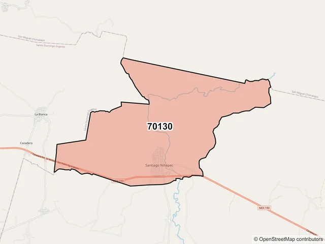Mapa del código postal 70130, Santiago Niltepec, Oaxaca