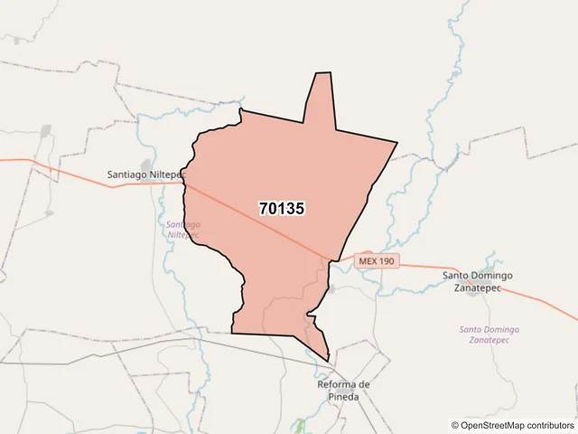 Mapa del código postal 70135, Santiago Niltepec, Oaxaca
