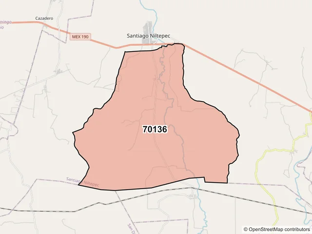 Mapa del código postal 70136, Santiago Niltepec, Oaxaca