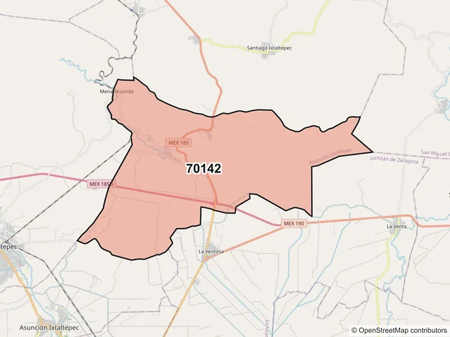 Mapa del código postal 70142, Asunción Ixtaltepec, Oaxaca