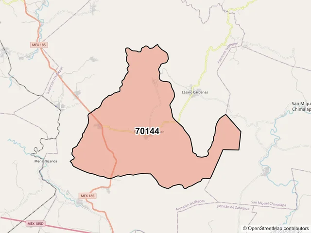 Mapa del código postal 70144, Asunción Ixtaltepec, Oaxaca