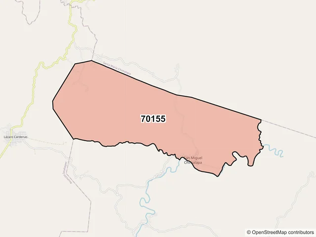 Mapa del código postal 70155, San Miguel Chimalapa, Oaxaca