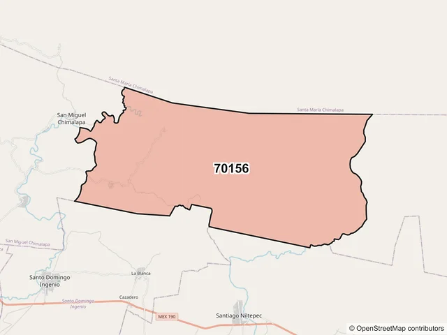 Mapa del código postal 70156, San Miguel Chimalapa, Oaxaca