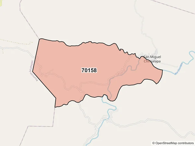 Mapa del código postal 70158, San Miguel Chimalapa, Oaxaca