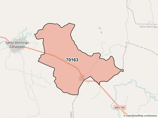 Mapa del código postal 70163, Santo Domingo Zanatepec, Oaxaca