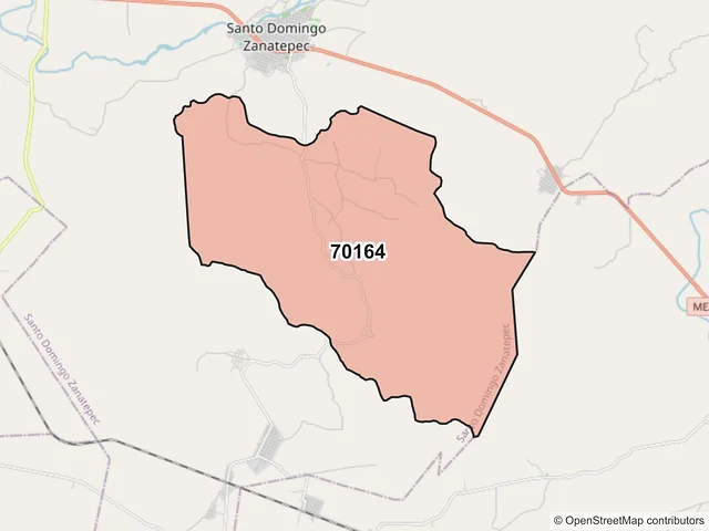 Mapa del código postal 70164, Santo Domingo Zanatepec, Oaxaca