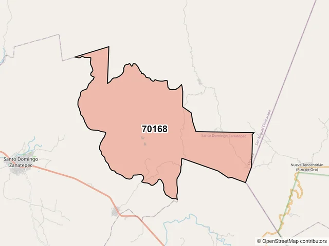 Mapa del código postal 70168, Santo Domingo Zanatepec, Oaxaca