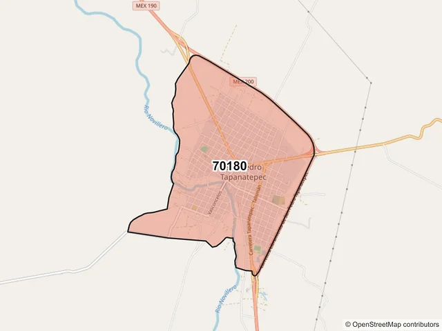 Mapa del código postal 70180, San Pedro Tapanatepec, Oaxaca