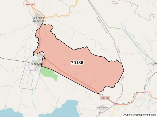 Mapa del código postal 70185, San Pedro Tapanatepec, Oaxaca