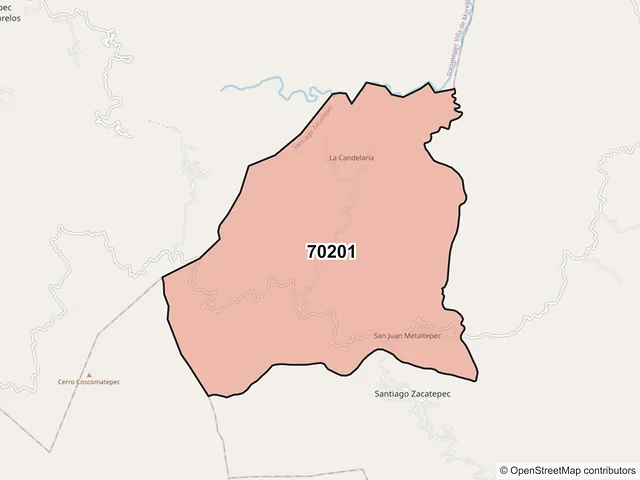 Mapa del código postal 70201, Santiago Zacatepec, Oaxaca