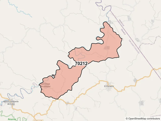 Mapa del código postal 70212, San Juan Cotzocón, Oaxaca