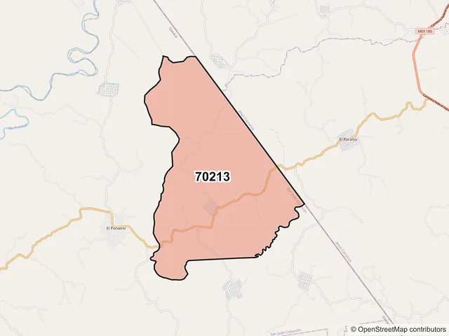 Mapa del código postal 70213, San Juan Cotzocón, Oaxaca