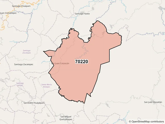 Mapa del código postal 70220, San Juan Cotzocón, Oaxaca