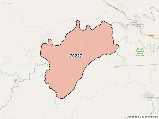 Mapa del código postal 70227, San Juan Cotzocón, Oaxaca