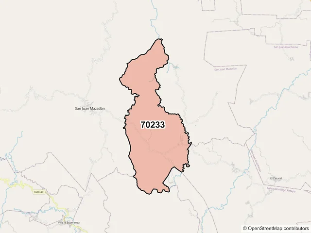 Mapa del código postal 70233, San Juan Mazatlán, Oaxaca