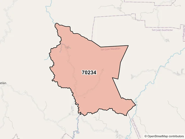 Mapa del código postal 70234, San Juan Mazatlán, Oaxaca