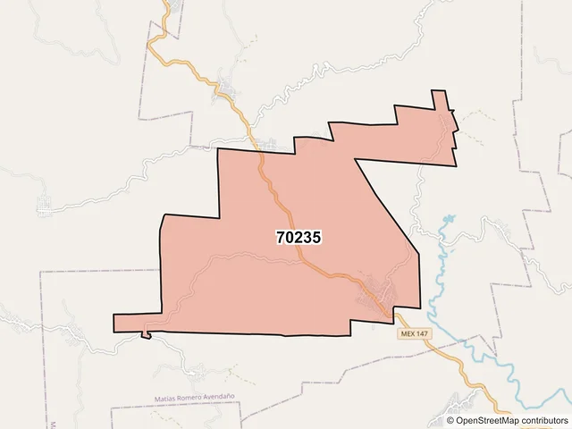 Mapa del código postal 70235, San Juan Mazatlán, Oaxaca
