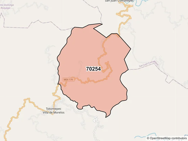 Mapa del código postal 70254, Totontepec Villa de Morelos, Oaxaca