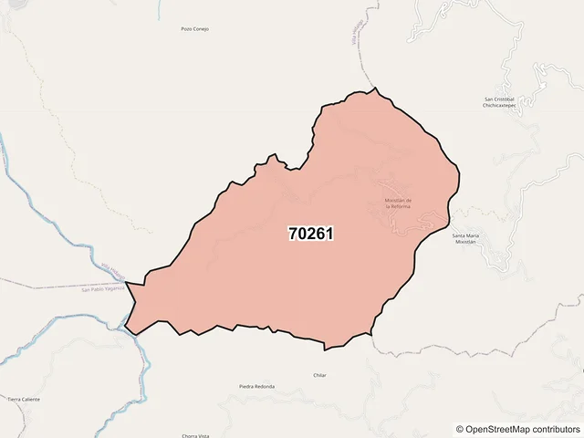 Mapa del código postal 70261, Mixistlán de la Reforma, Oaxaca