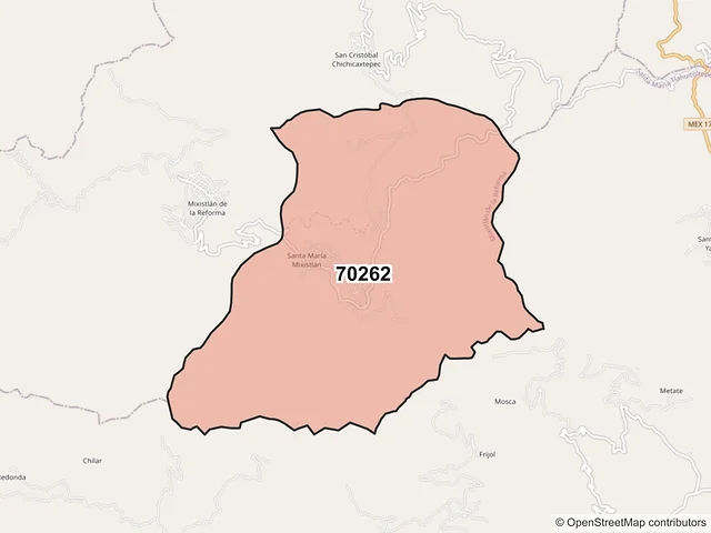 Mapa del código postal 70262, Mixistlán de la Reforma, Oaxaca