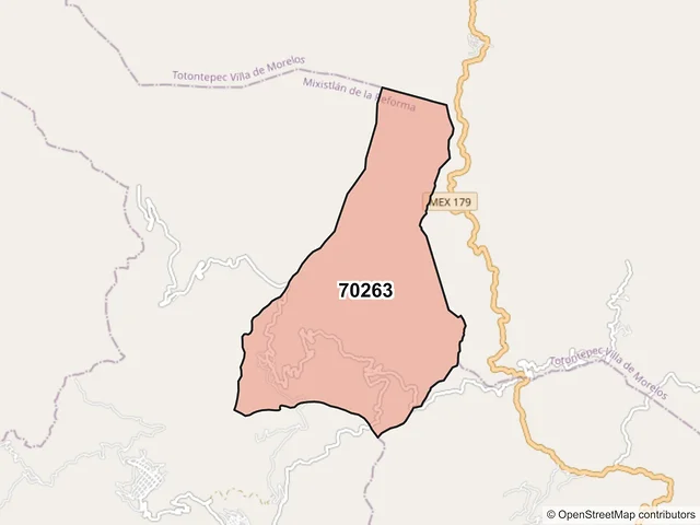 Mapa del código postal 70263, Mixistlán de la Reforma, Oaxaca