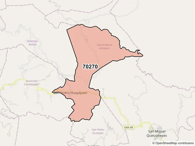Mapa del código postal 70270, Santa María Alotepec, Oaxaca
