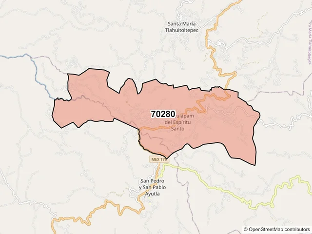 Mapa del código postal 70280, Tamazulápam del Espíritu Santo, Oaxaca