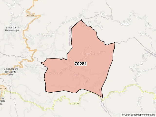 Mapa del código postal 70281, Tamazulápam del Espíritu Santo, Oaxaca
