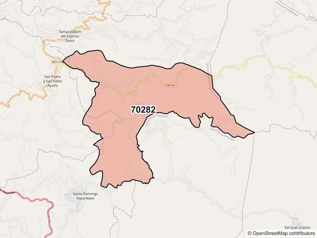 Mapa del código postal 70282, Tamazulápam del Espíritu Santo, Oaxaca