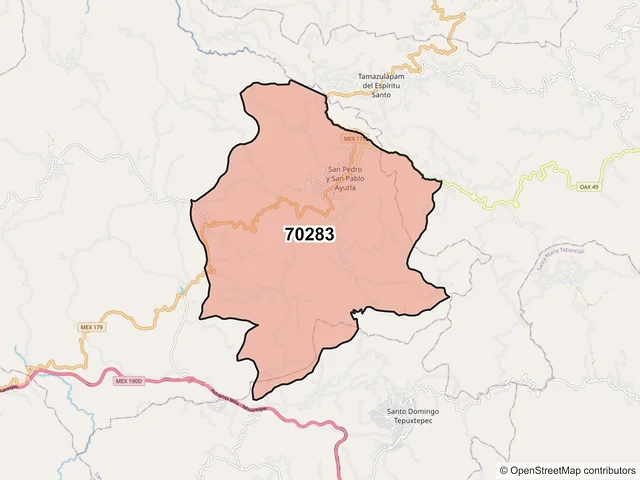 Mapa del código postal 70283, San Pedro y San Pablo Ayutla, Oaxaca