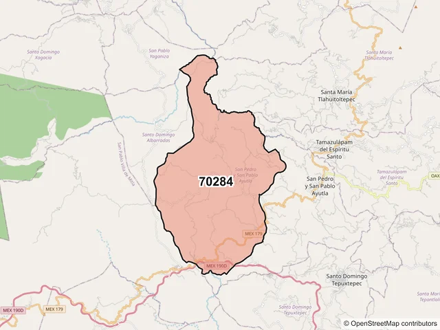 Mapa del código postal 70284, San Pedro y San Pablo Ayutla, Oaxaca