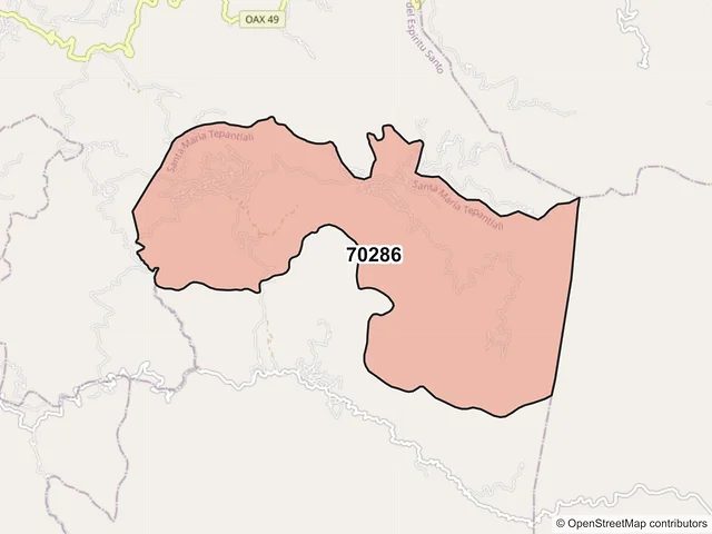 Mapa del código postal 70286, Santa María Tepantlali, Oaxaca
