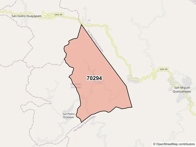 Mapa del código postal 70294, San Pedro Ocotepec, Oaxaca