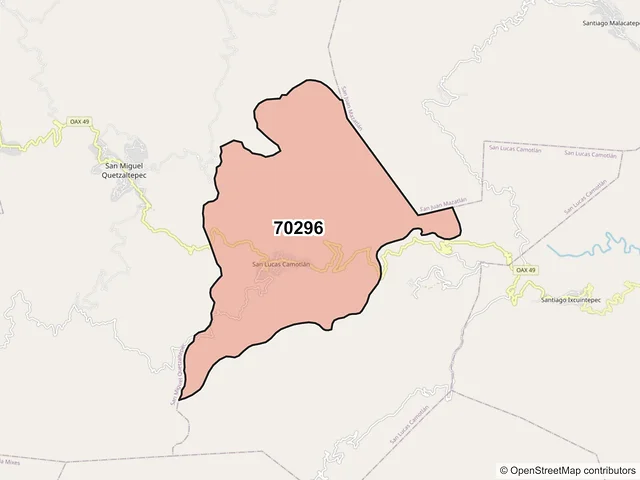 Mapa del código postal 70296, San Lucas Camotlán, Oaxaca