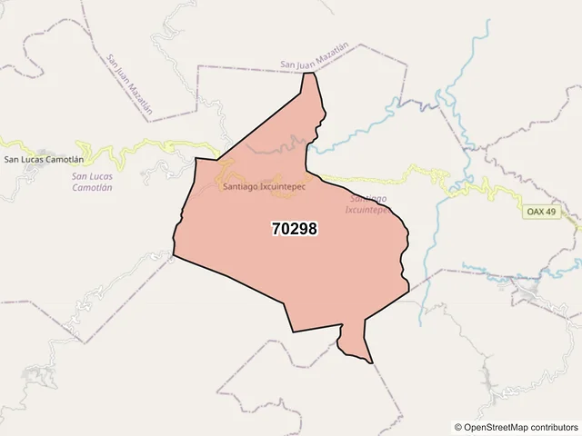 Mapa del código postal 70298, Santiago Ixcuintepec, Oaxaca